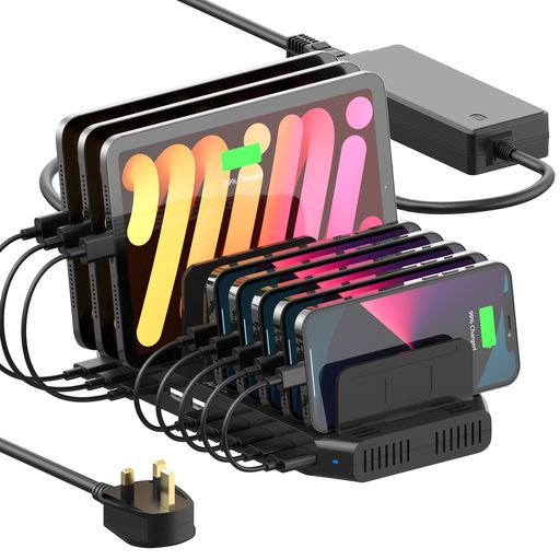 ALXUM USB 充電ステーション 60W 10ポートIPAD 充電スタンド QC 3.0 卓上収納 10台同時充電 スマホ卓上収納 仕切り板調整可能ANDROID/IPHONE/IPAD/KINDLE/タブレット/PSP対応