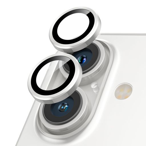 PODICK カメラフィルム IPHONE 16/16 PLUS用 カメラカバー 9H強化ガラス アルミ合金 アイフォン16/16PLUS用 カメラ保護 キズ防止 耐衝撃 高透過率 黒縁取り 露出オーバー防止 極薄 レンズカバー プロテクター シルバー