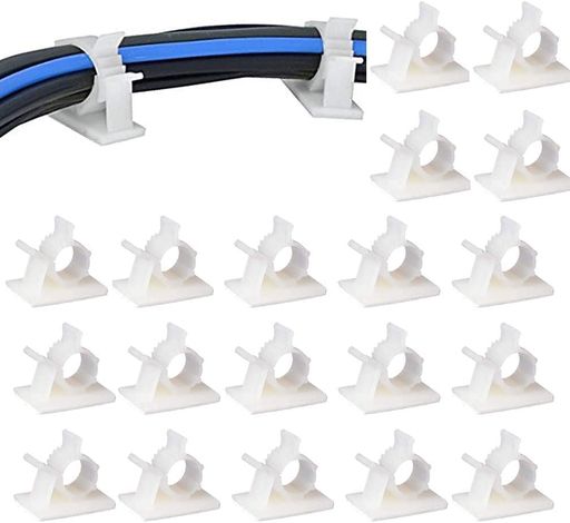 MAVEEKケーブルクリップ4階段調節可能Mサイズコードクリップケーブルホルダーコードフックケーブル収納コード管理結束固定ベース粘着シート付ケーブル固定具ホワイト30個入り