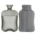 samply湯たんぽお湯ゆたんぽ柔らかい湯タンポニットカバー付き容量1.8L収納袋付きもふもふ暖かグッズ防寒グッズ安眠グッズ寒さ冷え対策冬ギフト(ニットカバーグレー1.8L)