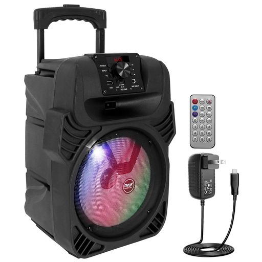 【Pyle400WポータブルBluetoothPAスピーカー】-8インチサブウーファーシステム、4Ω/55-20kHz、USB/MP3/FMラジオ/1⁄4マイク入力、マルチカラーLEDライト、リモコン付き充電式バッテリー内蔵 【Pyle400WポータブルBluetoothPAスピーカー】-8インチサブウーファーシステム、4Ω/55-20kHz、USB/MP3/FMラジオ/1⁄4マイク入力、マルチカラーLEDライト、リモコン付き充電式バッテリー内蔵