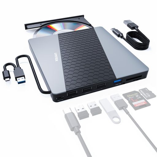 UNITEK 7-IN-1 外付けCD/DVDドライブ USBハブ USB 3.0/TYPE Cポート付き ポータブルドライブ 読み込み・書き込み 【WINDOWS 11/10/8/7・MAC PRO/AIR・MACBOOK・LINUXなどに対応】 UNITEK 7-IN-1 外付けCD/DVDドライブ USBハブ USB 3.0/TYPE Cポート付き ポータブルドライブ 読み込み・書き込み 【WINDOWS 11/10/8/7・MAC PRO/AIR・MACBOOK・LINUXなどに対応】