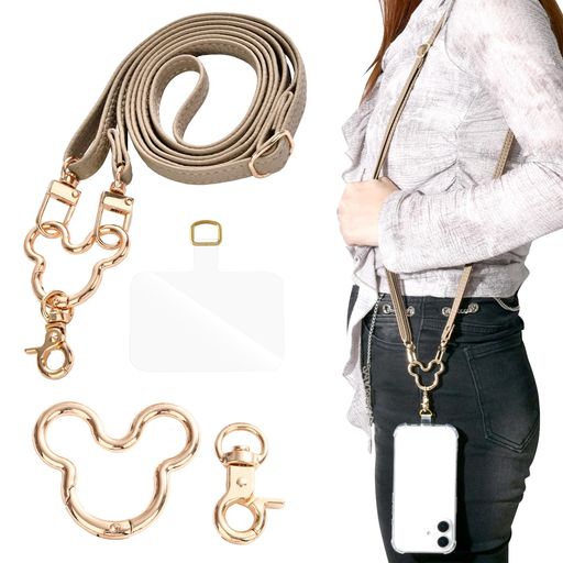 [Gineman]携帯電話ストラップネックストラップショルダーストラップ(ショルダーストラップホルダー付き)PUレザー耐久性長さ調節可能ショルダーストラップ忘れ防止