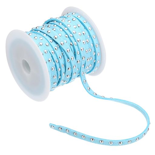 PATIKIL宝飾品作り用のスタッド付きフェイクスエードコードロープ5mmのマイクロファイバーフラットレザーレースリベット付きビーズストリングリボンレイクブルーシルバー