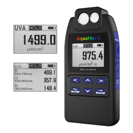 AH-QuantuvPARメーター、PPFD(400-750nm)およびUVA(320-400nm)の放射照度強度をテストします。グローライトでR、G、Bの別々のPARを表示します。レコードPAR|UVAの