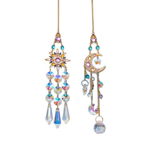 サンムーンクリスタルサンキャッチャーセット-レインボーメーカーウィンドウハンギングオーナメントホ..