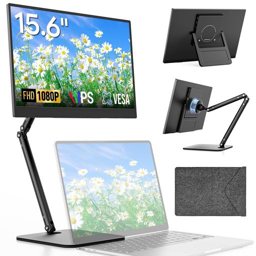 Omiodo 15.6インチ 磁気吸着スタンド付き モバイルモニター 超薄 軽量 自立式 モバイルディスプレイ