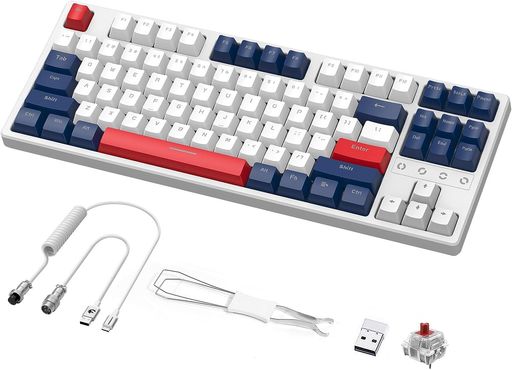 MAMBASNAKEXZIYOULANGK87メカニカルゲーミングキーボードコイルケーブルセット87キー無衝突コンパクト三つ接続モードBLUETOOTH5.0/2.4GHZ/TYPE-Cホットスワップ可能EVA吸音PCB