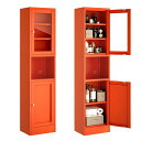 Boegica食器棚キッチン収納金属製キッチンボード幅40x奥行30x高さ170cmカップボードレンジ台ガラス扉付き扉が左右付け替えられる/棚板高さ調節(1700片開きドアオレンジ色)