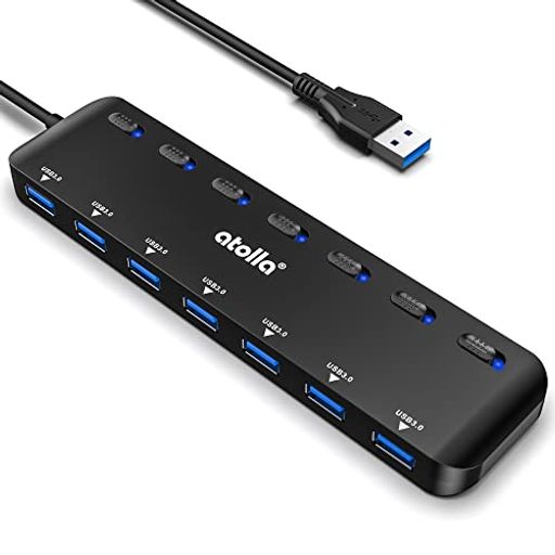 ATOLLA USB ハブ 7ポート USB3.0ハブ 100CMケーブル 個別スイッチ USB HUB ウルトラスリム USB拡張 5GBPS超高速転送 WINDOWS/LINUX/MAC OS/ANDROID/CHROME