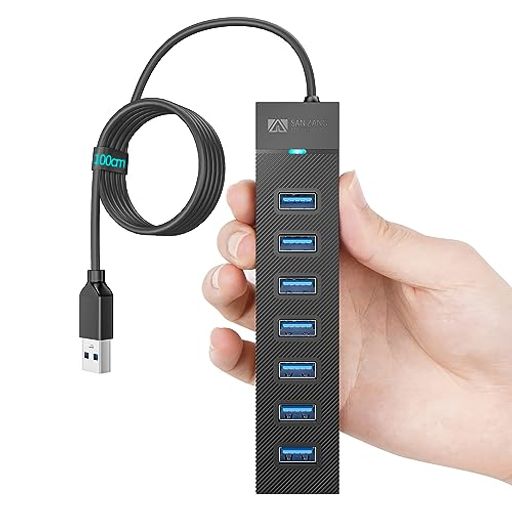 SAN ZANG MASTER 7ポートUSB3.0 ハブ 100CMケーブル 5GBPS高速転送 USBハブ 3.0 コンパクトUSB HUB ノートPC対応 USBポート増設 軽量 5V/3A 電源供給TYPE-CポートUSB 拡張