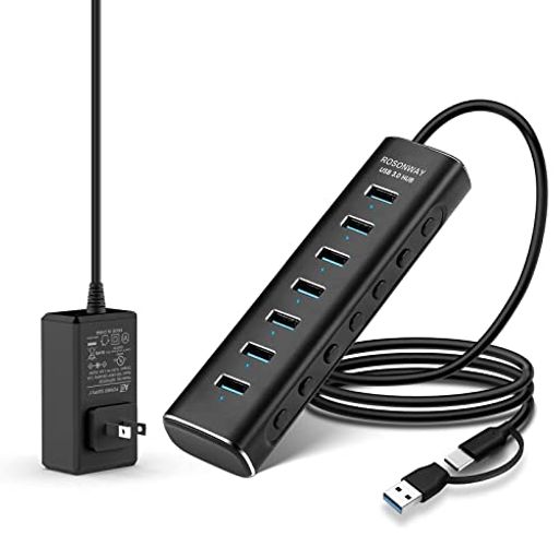 ROSONWAY USBnu3.0 dt 7|[g 2 IN 1 P[u t 24W USB HUB A~ 5GBPS] Ztp[ƃoXp[p 12V 2A d ƗXCb`t