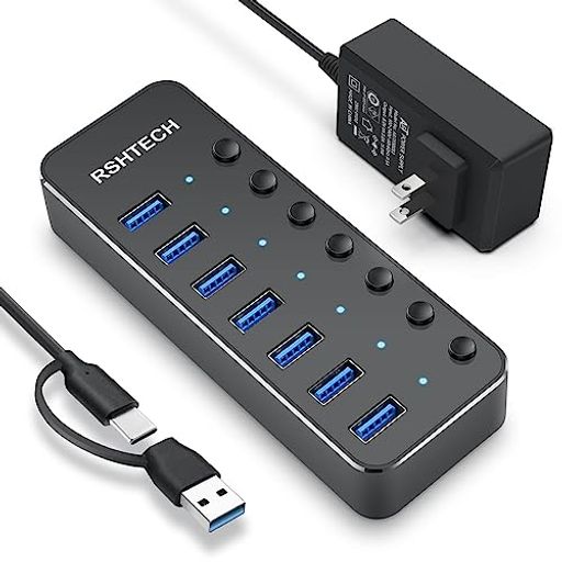 RSHTECH USBnu 3.0 dt 7|[g 2023  USB HUB A~ 5GBPS] Ztp[ƃoXp[p 5V 3A d ƗXCb`t