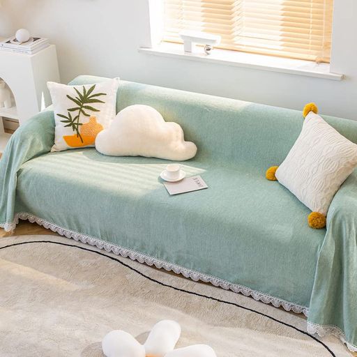 Fenspeedソファーカバー1人掛け2人掛け180*130CM北欧風滑り止め柔らかいフリンジ付きベッドカバーブラ..