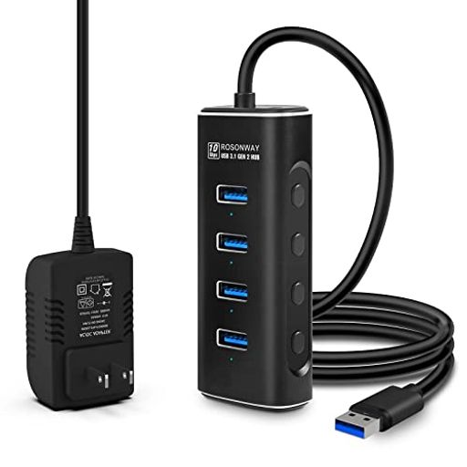 ROSONWAY USBnu 3.1 GEN 2 dt 2022  10GBPS A~ 4|[g 100CM P[u t USB HUB oXp[ƃZtp[p 5V ACA_v^ ƗXCb`t