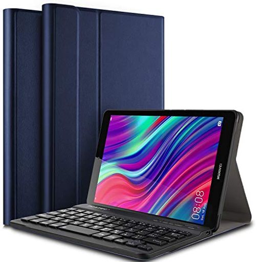 【PCATEC】HUAWEI MEDIAPAD M5 LITE 8インチ用 超薄レザーケース付き BLUETOOTH キーボードUS配列 かな入力 JDN2-L09/JDN2-W09対応 (MEDIAPAD M5 LITE 8, ネイビーブルー)