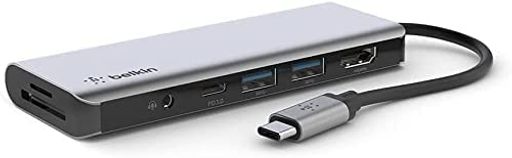 BELKIN nu hbLOXe[V USB-C 7 IN 1 100W PD HDMI SD/MICRO SDJ[h 3.5MMI[fBI IPAD 9 / IPAD MINI 6 / M1 IPAD PRO / M1 IMAC / M1