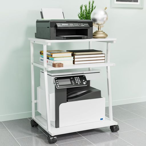 YASICAプリンター台3段プリンターラック56.6x45.5x75cmサイドワゴンコピー機置き台収納棚キャスター付..