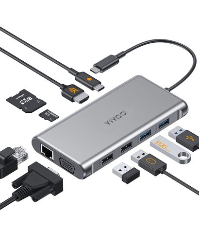 YIYOO USB C nu 2021V^}`|[g USB C A_v^[ 10-IN-1 USB TYPE C HDMInu ϊ A_v^[ lC ^Cv C nu 100W PD[dA4K HDMIAVGAA2 * USB 3.1A2 *USB