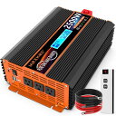 JARXIOKE 2500W インバーター 12V 100V 正弦波 DC12V-AC100Vに変換 車載 家庭用非常電源 AC出力コンセント×3 USBポート×2 TYPE-C×1 リモコン付き 太陽光発電 地震停電 防災予備品 車中泊 船