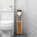 トイレットペーパーストッカーBAMBOO天然竹製扉すきま収納防水トイレラックトイレ収納ラックトイレットペーパー小さなトイレに適用多機能トイレ収納ラック調整可能シェルフ付き収納ス…(3)