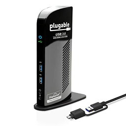 PLUGABLE USB3.0 / USB-C 用ドッキングステーション 縦置き WINDOWS および MAC 用 - デュアルモニター HDMI DVI VGA ポート ギガビット イーサネット USB3.0 ポートX2 USB 2.0 ポートX4