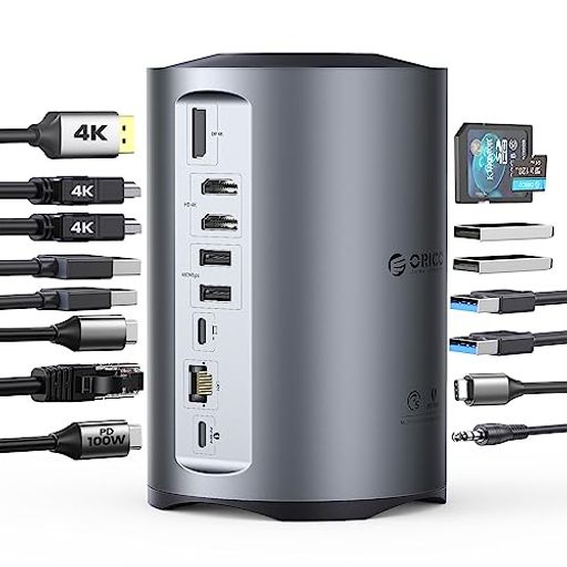 ORICO 15-IN-1 USB C hbLOXe[V 2ʏo M1 M2 MACΉ DP|[g+2*HDMI|[g 4K@60HZ 3*USB3.0 LLAN PDΉ ő100W MICROSD&SDJ[h Xbg