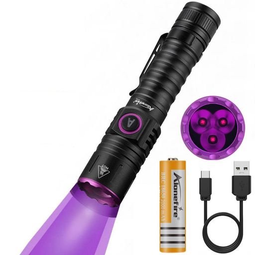 AlonefireSV10310W紫外線ブラックライト強力UVLEDライト波長365nmC型USB充電式アニサキスライトウッド..