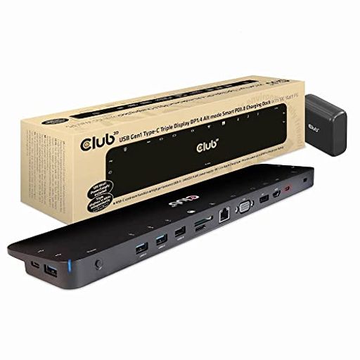 CLUB3D USB 3.2 GEN1 TYPE C トリプル ディスプレイ DP1.4 ALT MODE HDMI/DISPLAYPORT/VGA スマート PD3.0 100W チャージング ドッキングステーション (CSV-1565)