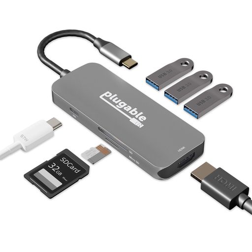 PLUGABLE USB-C nu 7-IN-1 }`A_v^[ WINDOWS MAC CHROMEBOOK ݊(4K HDMIAUSB 3.0 |[gX3ASD/MICROSD J[h[_[A92W [d)USB4ATHUNDERBOLT