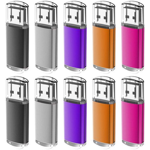 EASTBULL USBメモリ 1GB 10個セット フラッシュメモリー USB2.0 フラッシュドライブ キャップ式 防塵性能優れ ストラップ付き LEDライト付き (1GB 5色)