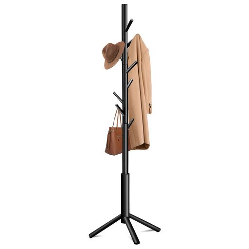 ポールハンガー木製衣類収納コートハンガー洋服ラックAzaeahom40kg耐荷重ハンガースタンド枝型フック設計高さ175cm3段高さ調節可能フック8個組み立て簡...