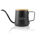 MERMOOYILANコーヒーポット1人ドリップポット350mlコーヒーケトル細口ステンレスドリップケトル1杯注ぐコーヒードリップポット竹製の蓋付き(ブラック)
