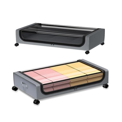 楽天Happy Hour 1414ベッド下収納ボックス収納ボックスキャスター付きダストカバー付きジッパー付き整理箱大容量収納布団袋書籍雑貨布団毛布介護用品衣類収納おもちゃスペース活用B型（2個セットグレー）