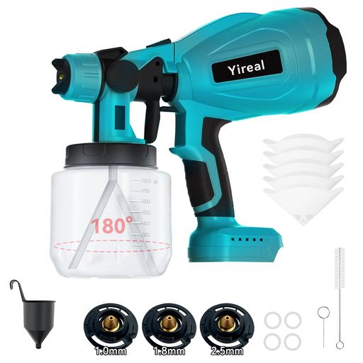 Yireal電動スプレーガン【プロのDIY塗装作業】コードレス電動塗装機2x800ml大容量タンク3つの銅ノズル..