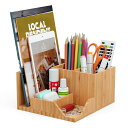 Pezin&Hulinデスクオーガナイザ卓上収納ペン立ってテスク周りをスッキリに5格仕切りデザイン文房具化粧品小物ジュエリーなどの収納出来組立不要竹製Multi...