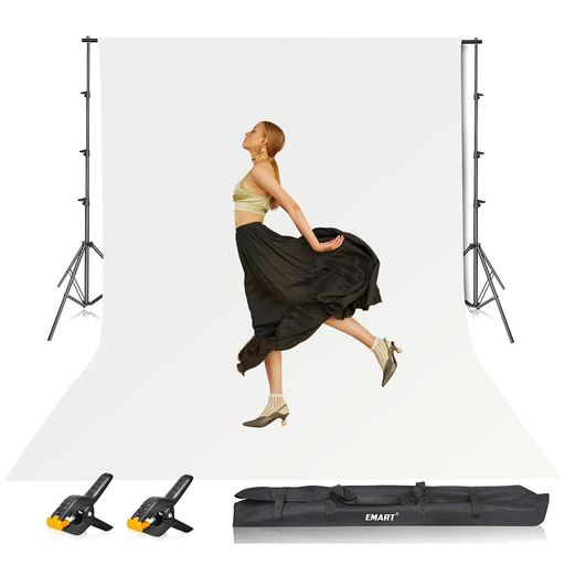 EMARTホワイト背景スタンド260x300cmセット白布300x360cmアルミ合金ナイロン白い背景布スプリングクラ..