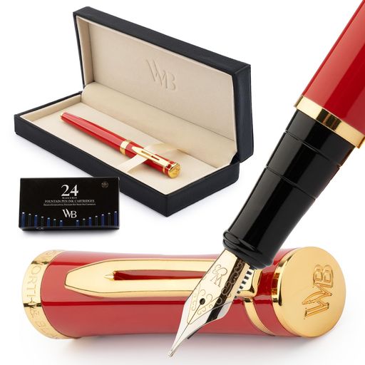 Wordsworth & Black 高級 万年筆 セット 筆記用, 中字 ペン先, レッド