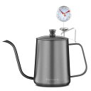 Easyworkzドリップケトル600ml温度計付きステンレス鋼グースネックコーヒーポット「ブラック」