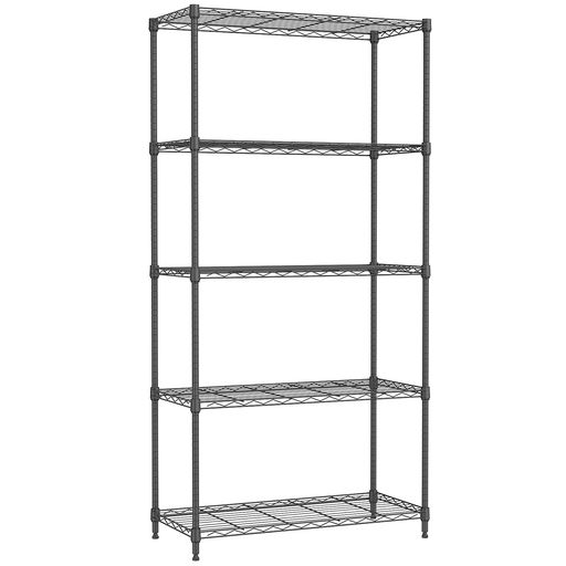 IZEUKスチールラック5段高さ伸縮メッシュ収納棚防錆加工パイプ棚スリムポール径19.1mmパーツ対応全体耐荷重487.5kg幅75x奥行30x高さ151.1cm頑丈ワイヤーシェルフメタルラックブラックオシャレ…