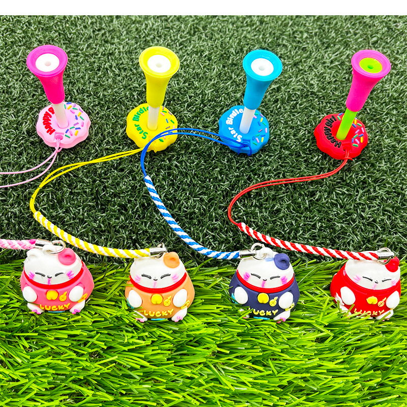 招き猫ゴルフティーゴルフボールホルダー 4個セット｜紛失防止ストラップ付き 可愛いキャラクター ゴル..