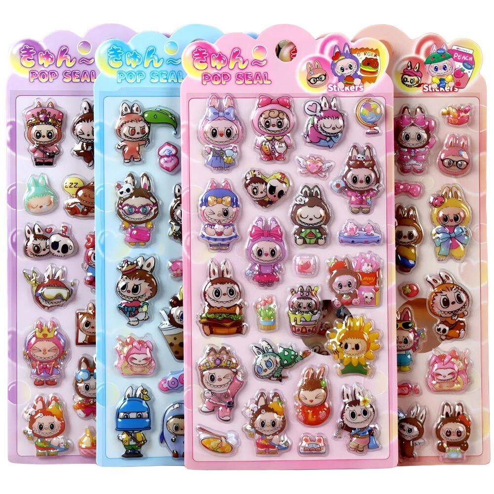 【新発売・数量限定】ラブブ風シール ぷくぷくシール 3D キャラクター シールセット 可愛い デコステッカー ごほうびシール 手帳 ノート スマホケース 水筒 装飾用 立体 デコ 文具 子供 大人 プレゼント ギフト SNS映え 人気 アニメ風