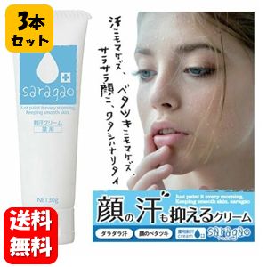 【送料無料】薬用サラガオ 30g×3本セット！！ 【医薬部外品】朝メイクの前にさっと塗るだけ♪汗やベタツキに負けず、サラサラ顔と汗を抑える薬用制汗クリーム♪ 顔汗 顔汗止め クリーム 顔汗 対策 予防 制汗 制汗剤 汗の悩み 緊張 汗 メイク崩れ 予防 皮脂 ニオイ 臭い