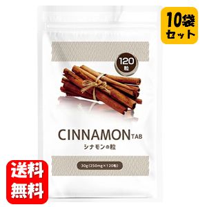 【送料無料】シナモンの粒 120粒入×10袋セット！ シナモン ニッキ ケイヒ 桂皮 スーパーフード サプリメント 難消化デキストリン 還元麦芽糖 マルチトール CINNAMON 人気 粒 シナモンサプリメント