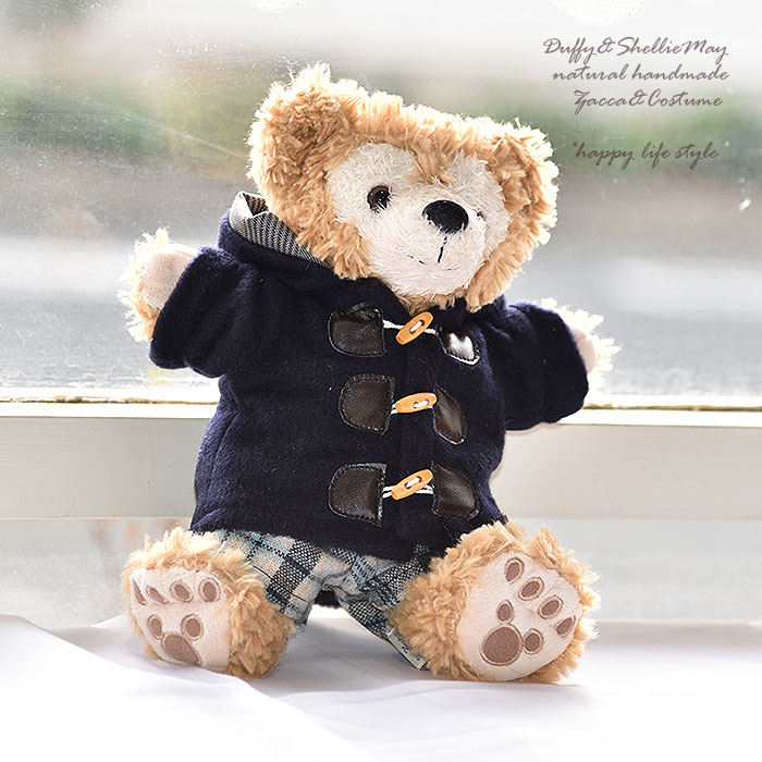 ハンドパペット用ダッフィーシェリーメイコスチューム 紺チェックダッフルコート&パンツ・coat228-hp^〉