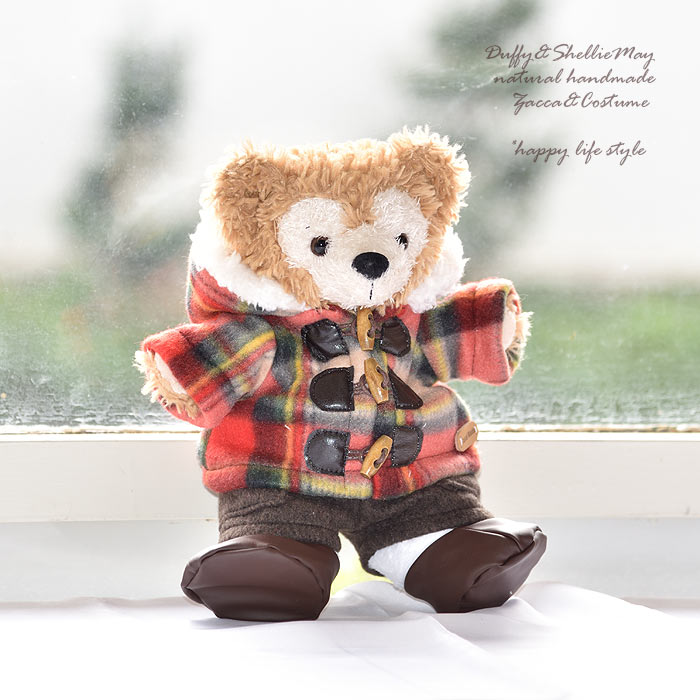 ハンドパペット用ダッフィーシェリーメイコスチューム チェックダッフルコート&パンツ・coat211-hp^〉