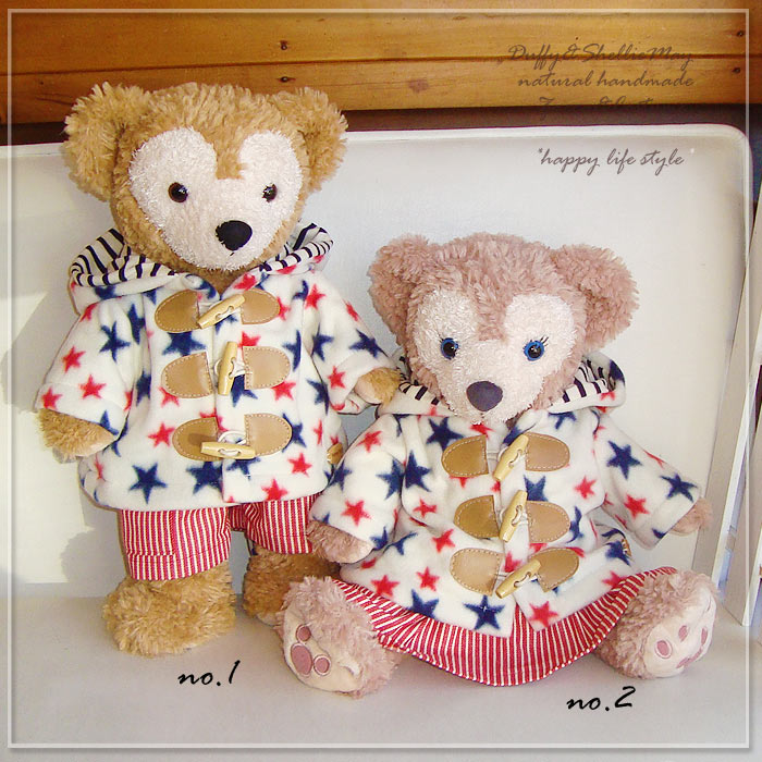 ダッフィー*シェリーメイコスチューム★Sサイズ43cm・星柄ダッフルコート(白)&ボトムス・coat83【洋服】^〈