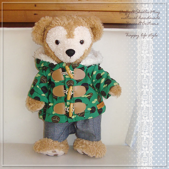 ダッフィー*シェリーメイコスチューム★Sサイズ43cm・ダッフルコート(気球柄グリーン)&パンツ・coat93【洋服】^〈