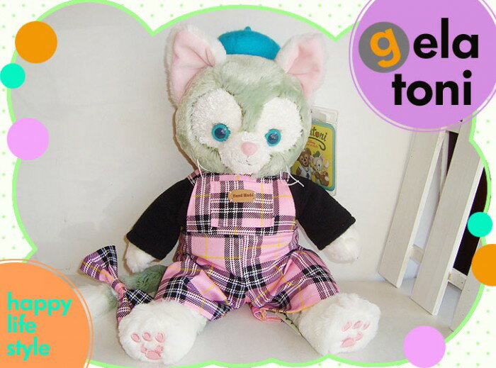 【アウトレット】ジェラトーニ用コスチューム♪*黒フリース&ピンクチェックオーバーオール・gela-43-outlet