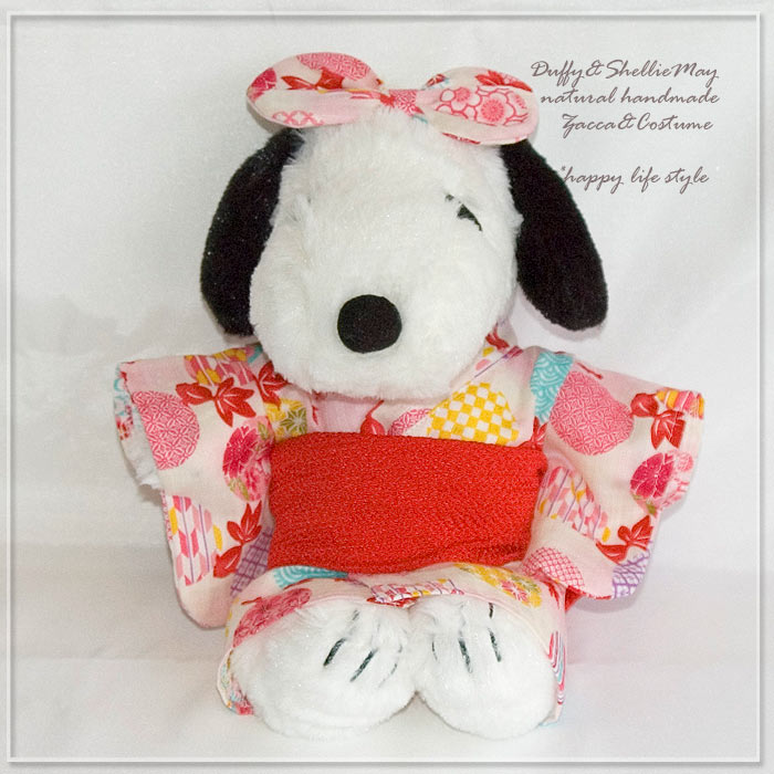 【ぬいぐるみ付き！】スヌーピーコスチューム★可愛い本格浴衣セット（金魚ピンク）・snoopy-yukata-14-hp-dollset÷↓